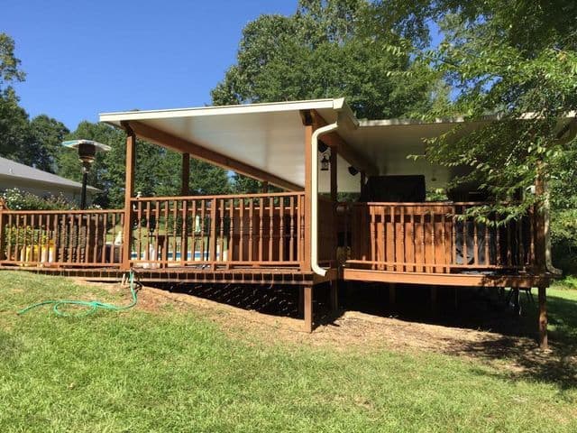 Patio cover over a wood deck