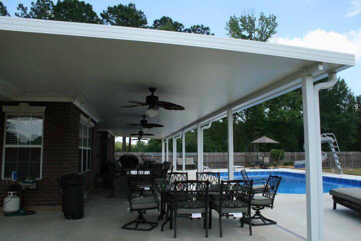 Patio cover over a pool deck